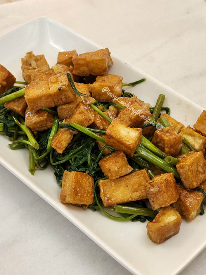 Tofu and Kangkong in Oyster Sauce